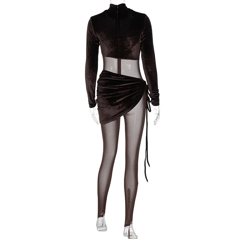 Черный комбинезон Zoctuo женский сексуальный осенний сетчатый прозрачный