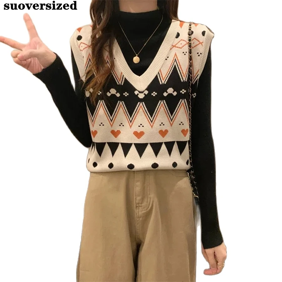 

Женский трикотажный жилет с V-образным вырезом и принтом