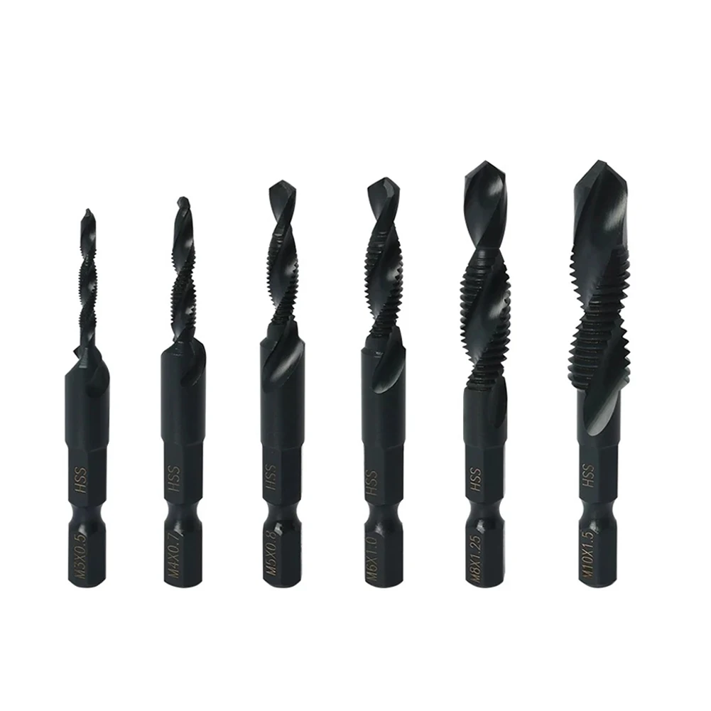 

6 Pcs M3-M10 Tap Drill Bit Hex Shank Drilling Tools Nitriding Tap Drills With Threaded Cut Kit For Electrical Drill Power Tools