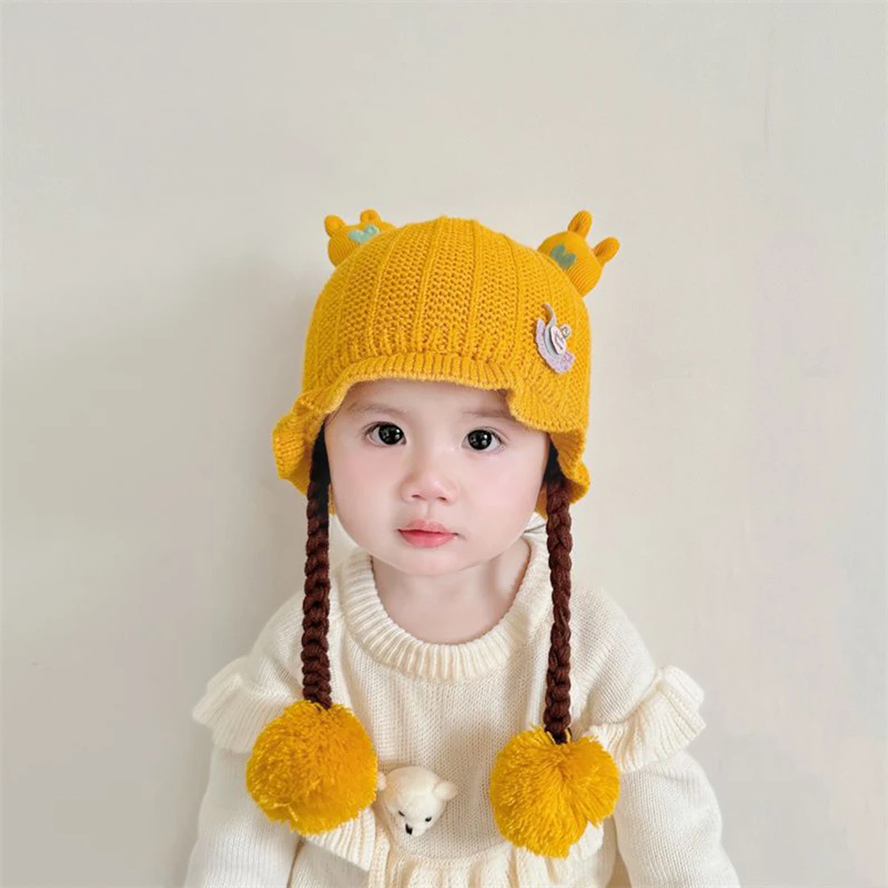 Детская зимняя плетеная шапка для девочек защита ушей принцессы теплые