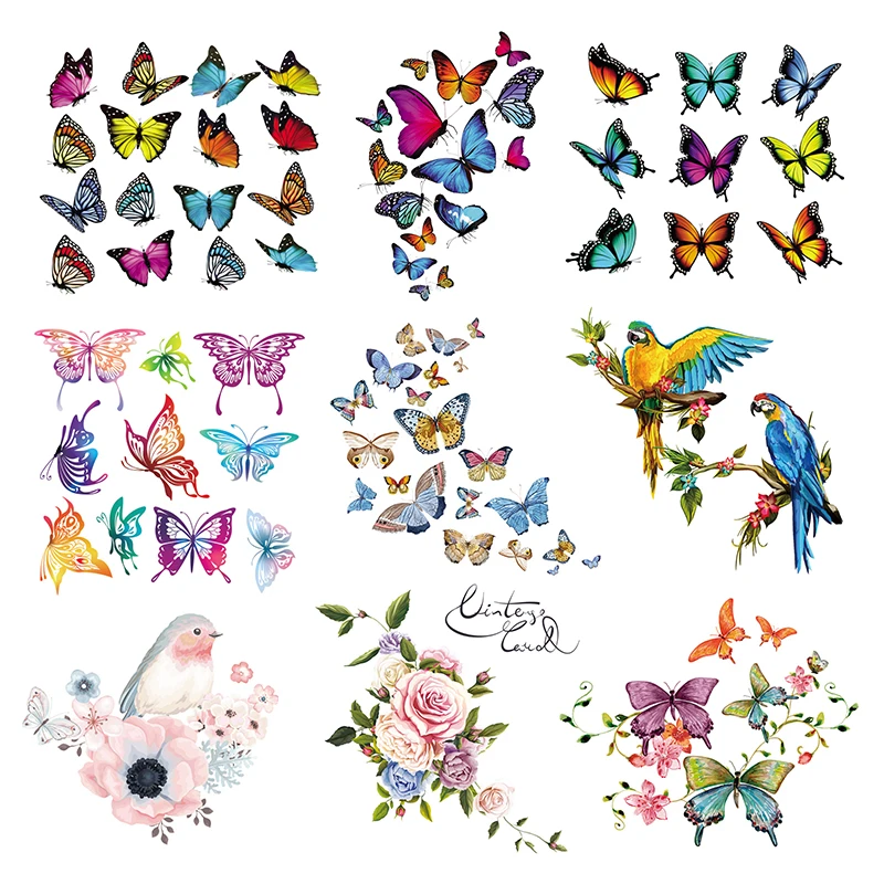 

Colorful Butterfly Iron On Transfer For Clothing Washable Thermal Sticker Beautiful Flower Patches On Clothes T-Shirt Decoration