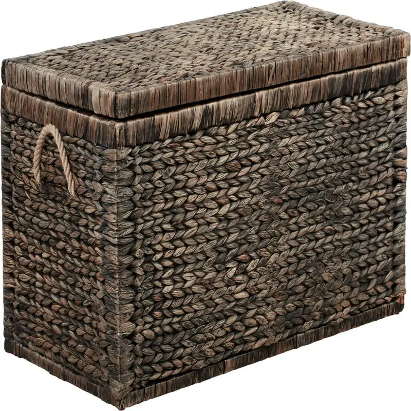 

ClickDecor Farmhouse Wicker Storage Trunk with Handles, Black Washed