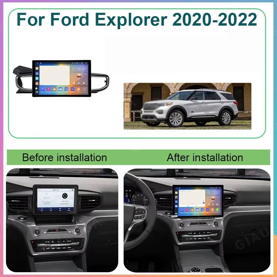 Фото Для Ford Explorer 2021-2025: Автомагнитола с Carplay, GPS-навигацией, стереосистемой, 12,5-дюймовым экраном, Android Auto, мультимедийным видеоплеером, головным устройством №3