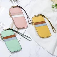 multi color cowhide leather womens credit card holder zipper coin purse simple female card wallet slim money bag small clutch