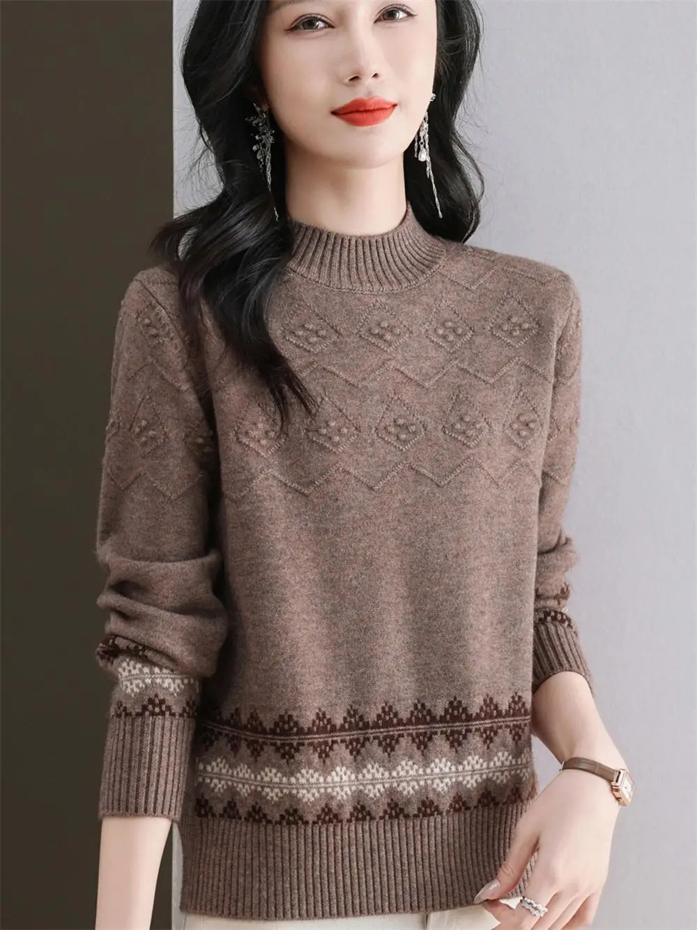 00% кашемировый свитер женская одежда новинка осенне-зимний для мам с полувысоким