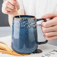 700ml retro ceramic mug with spoon with lid coffee creative office office tea drink drinkware couples gift