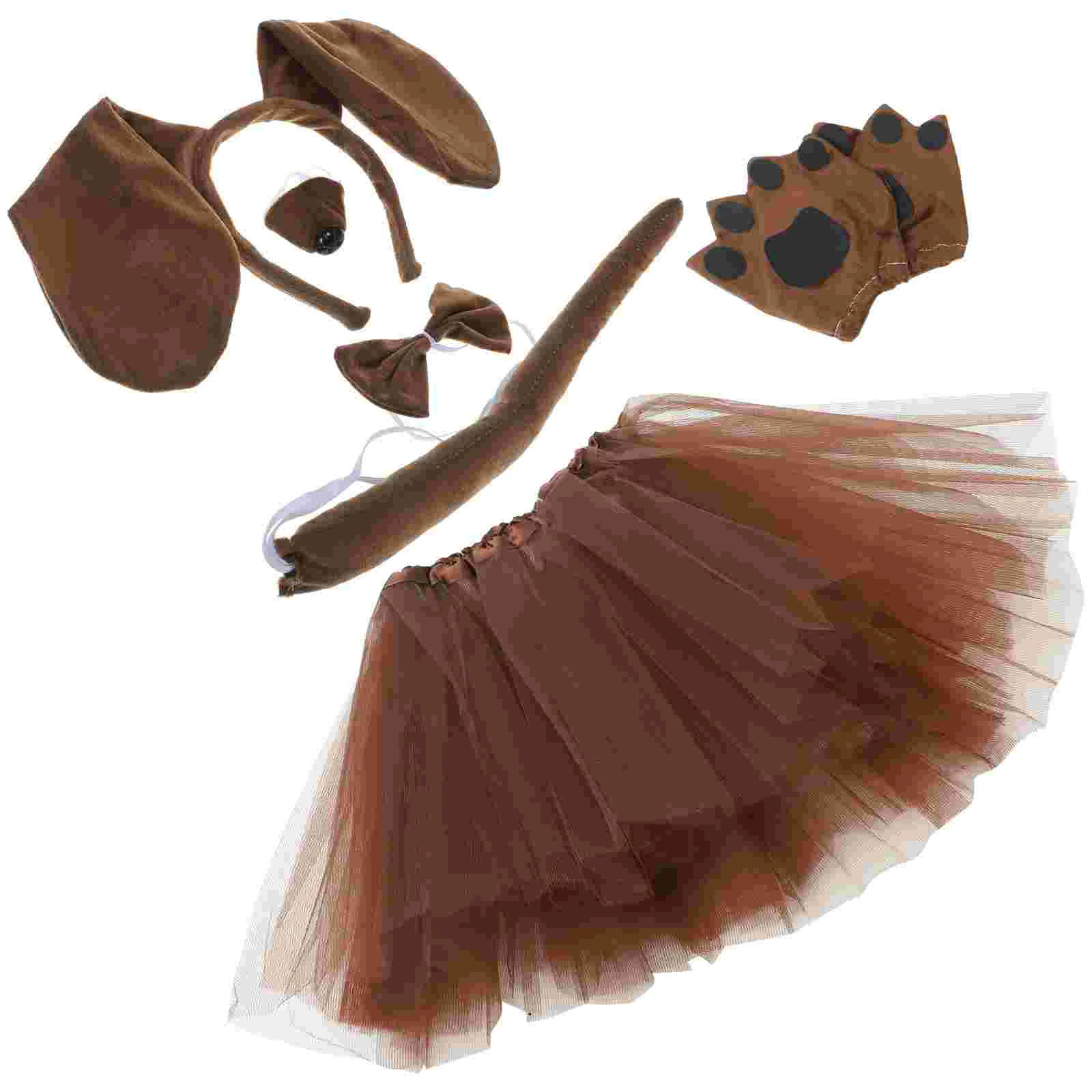 

1 Set Dress-up Animal Puppy Ear Headband Tutu Skirt Fake Nose Gloves Tail Fake Nose for Party