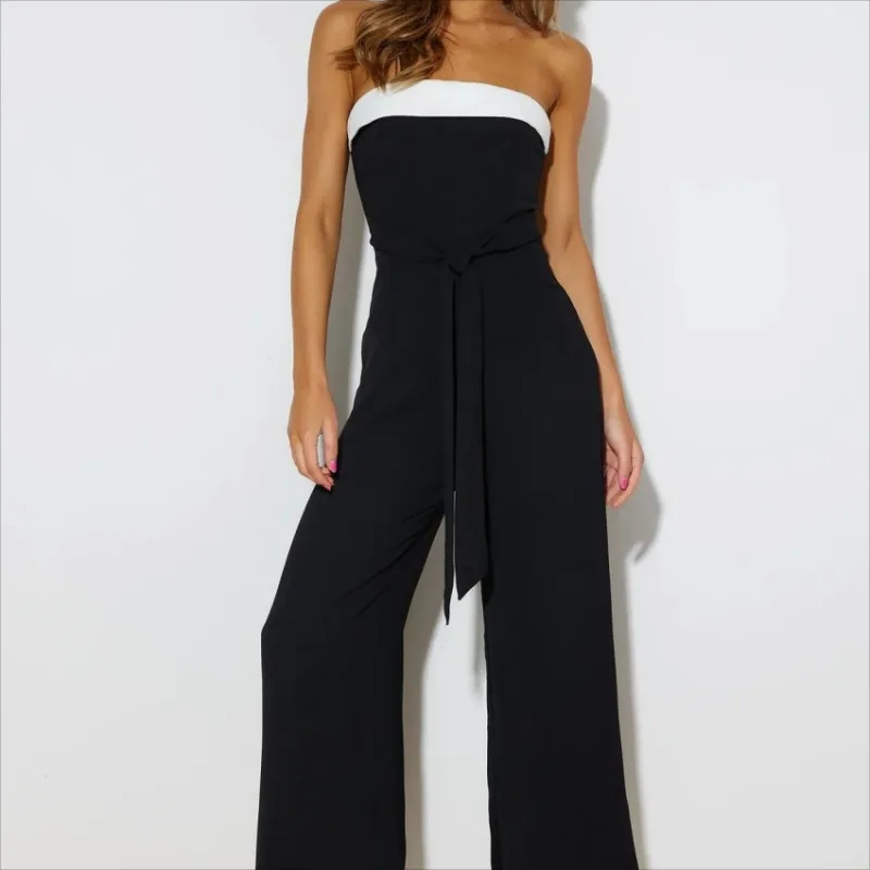 

Elegant Summer Corset Jumpsuit Women Casual Y2K INS Fashion Off Shoulder High Waist Wide Leg Pants Overalls Onepieces Romper
