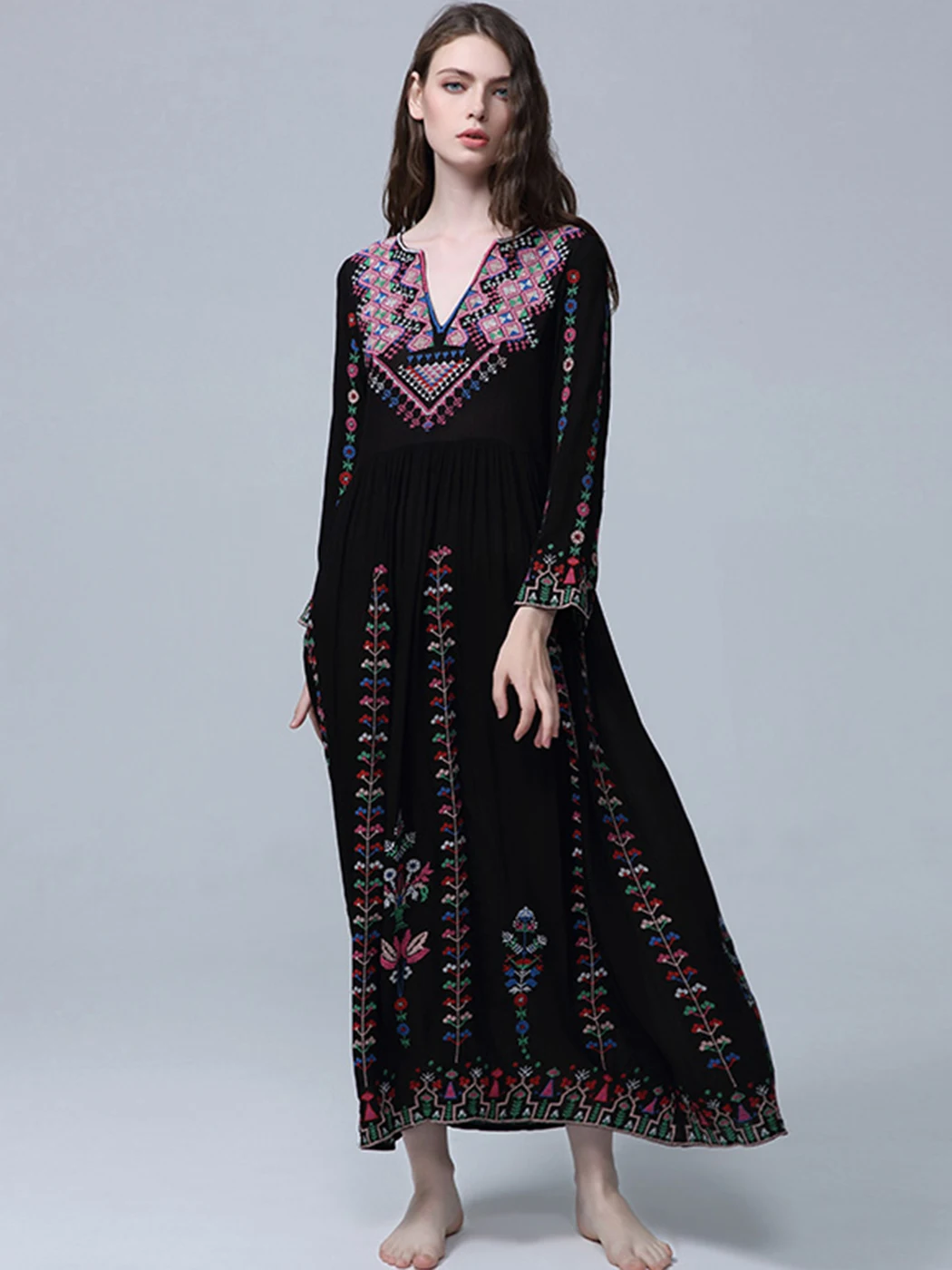 Фото Jastie 2022 богемное Платье макси с вышивкой женское летнее платье v-образным вырезом