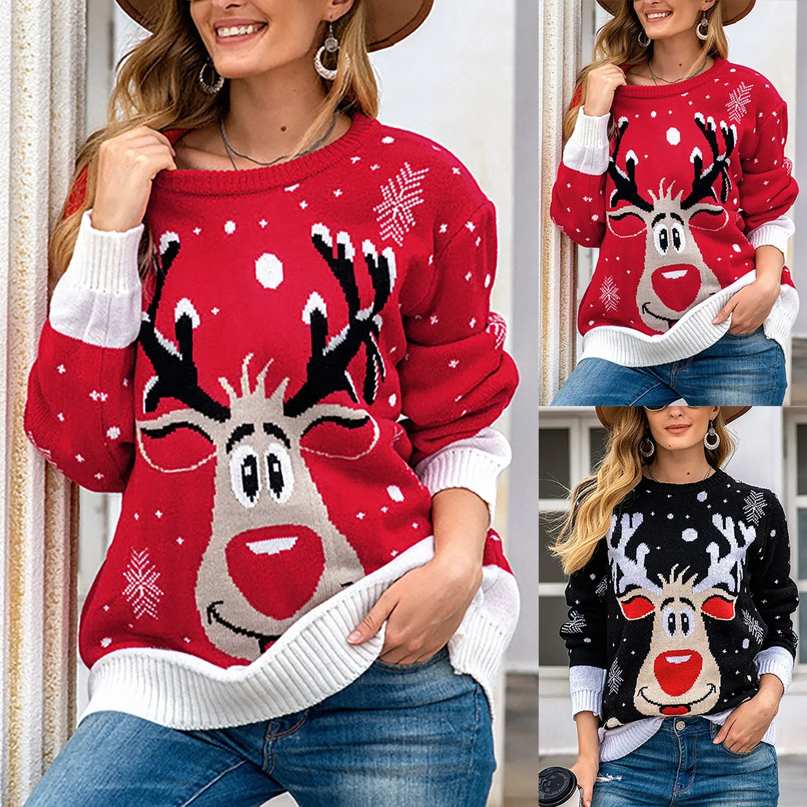 

Женский трикотажный пуловер с длинным рукавом и круглым вырезом