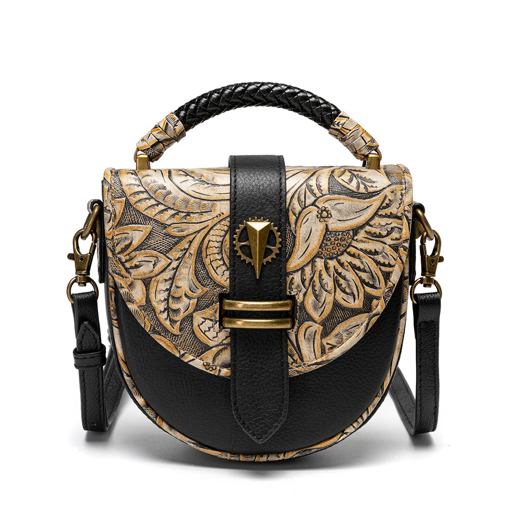 

New Retro Niche Design Genuine Leather Women's One Shoulder Diagonal Cross Embossed Handbag