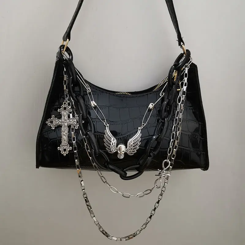 Richme Gothic Sac A Main Femme Harajuku Y2k Women's Bag 2022 Trend Punk Chains Skull Individuality Street E Girl Shoulder Bag