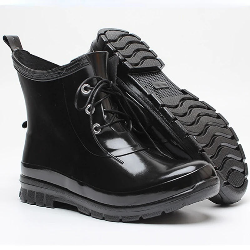 2023 Women Fashion Short Rain Boots Non-slip Lace-up Rubber Rain Boots Waterproof Water Shoes Wellies AL59