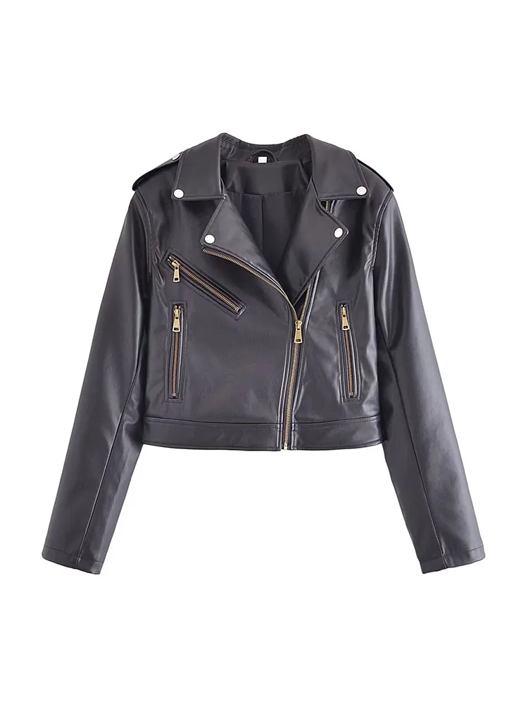 

BM&MD&ZA 3046050 Women 2022 New Fashion imitation leather Jacket Coat Vintage Long Sleeve Female Outerwear Overshirt 3046/050