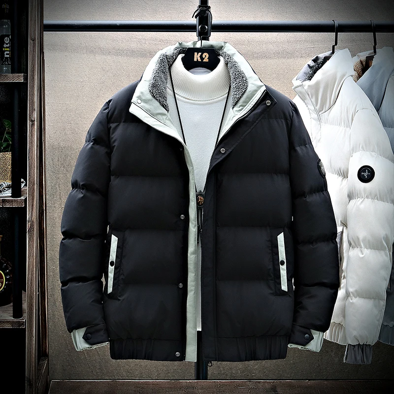 New Autumn and Winter Loose Teenager Cotton Jacket Solid Winter Cotton Jacket Male Student Warm Hooded Cotton Jacket