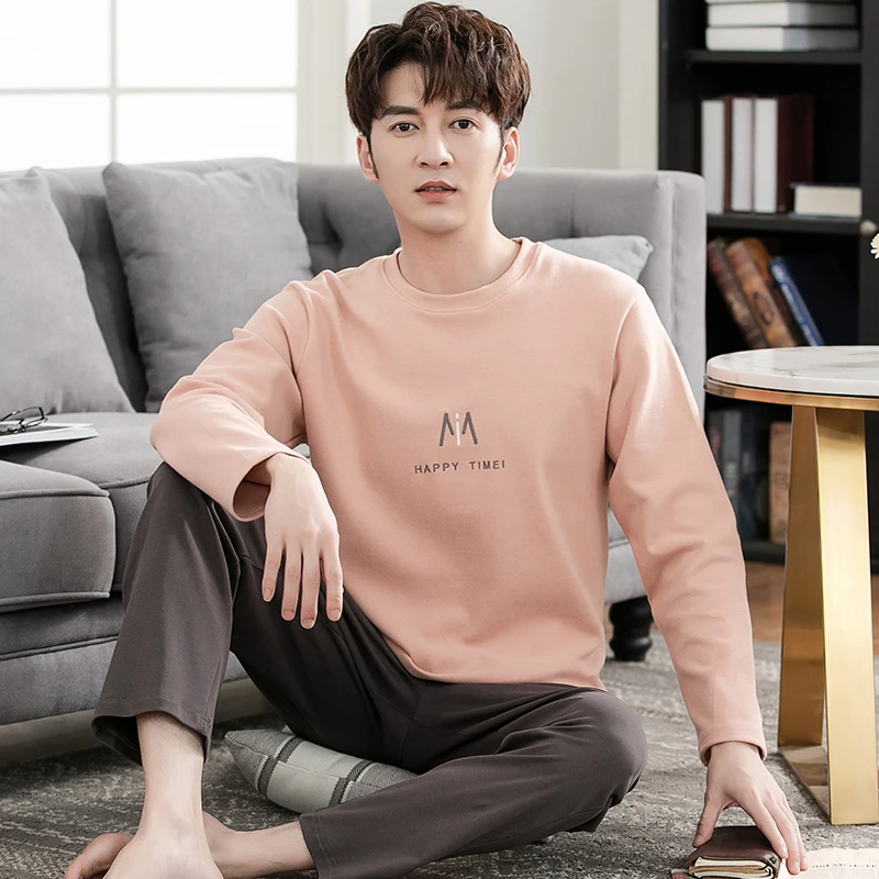 

Spring And Autumn Men Pyjamas Plus Size M-4XL Mens Pijamas Long Sleeve Pajama Sets 100% Cotton Male Sleepwear