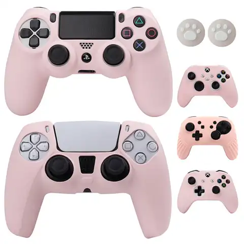 Розовый мягкий силиконовый защитный чехол для геймпада PS4/ PS5/ Xbox One S / Xbox Series S X / Switch Pro