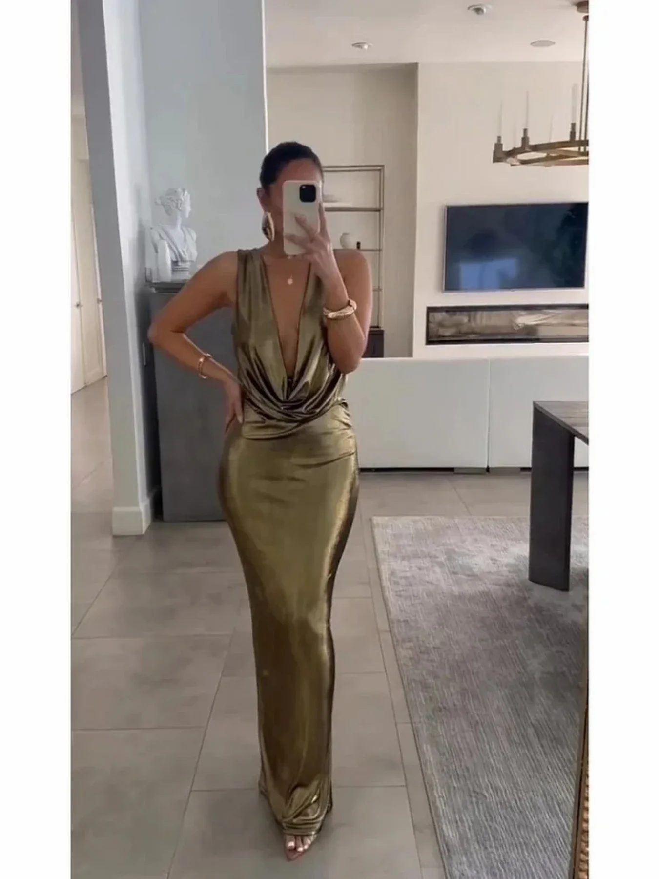 2024 летнее сексуальное облегающее длинное платье с глубоким V-образным вырезом и