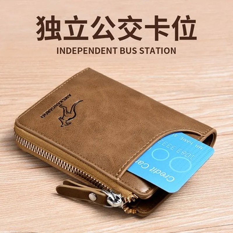 RFID Blocking Vintage Business Kangaroo Credit Card Holder Case Anti-Theft Clutch Short  Men's Leather Wallet Large Capacity