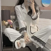 2022 autumn and winter new pajamas women japanese lace long sleeved cardigan loose trousers homewear suit fashion boutique