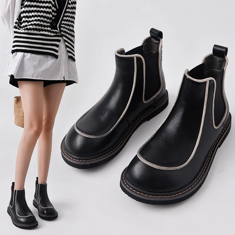 

Ботильоны в стиле ретро, сезон весна-зима, женские ботинки на толстой подошве с круглым носком, корейские повседневные женские ботинки