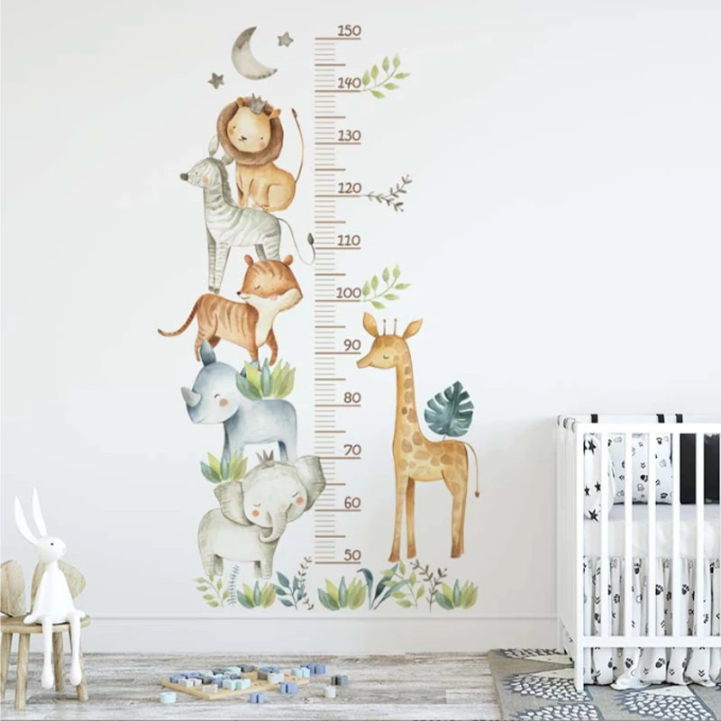 

Акварельные Африканские животные слон жираф тропические листья Фотообои наклейки на стену диаграмма роста высоты PVC