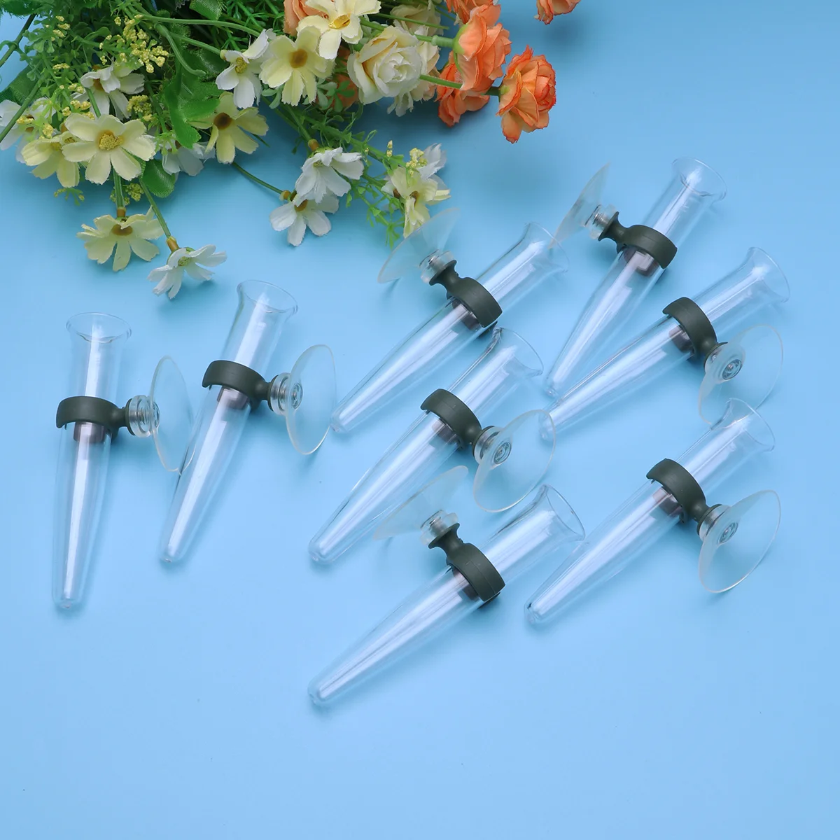 

8pcs Flower Tube Vials with Suction Cup Water Storage Pipe Orchid Fresh Flowers Nutrition Storage Pipe