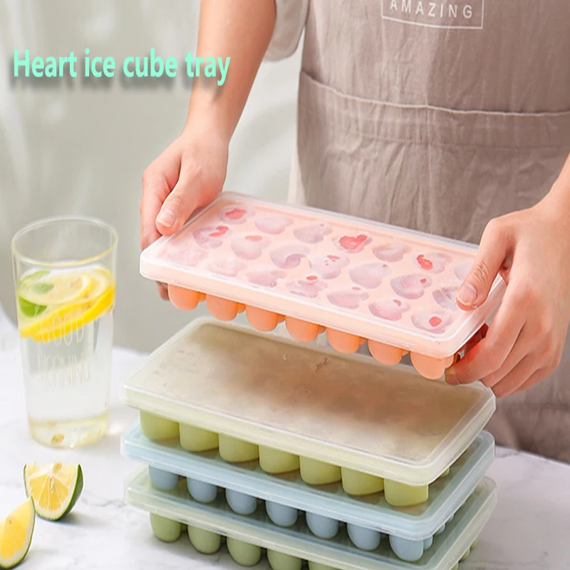 

DIY 21 Grid Heart Silicone Ice Cube Mold Home Plastic Box With Lid Kitchen Bar Accessories Kawaii Utensil A Must For Cold Drinks