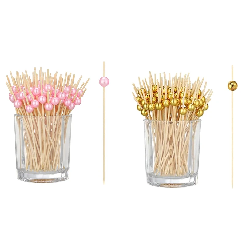 Коктейльные палочки Натуральные деревянные с золотыми акриловыми бусинами
