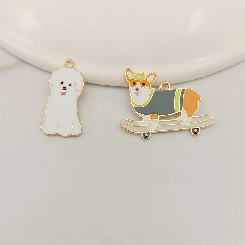 

10Pcs Alloy Enamel Charms DIY Pendants Cartoon Dog Animal Drip Oil Charms For Jewelry Making Earring Necklace Craft Accessories