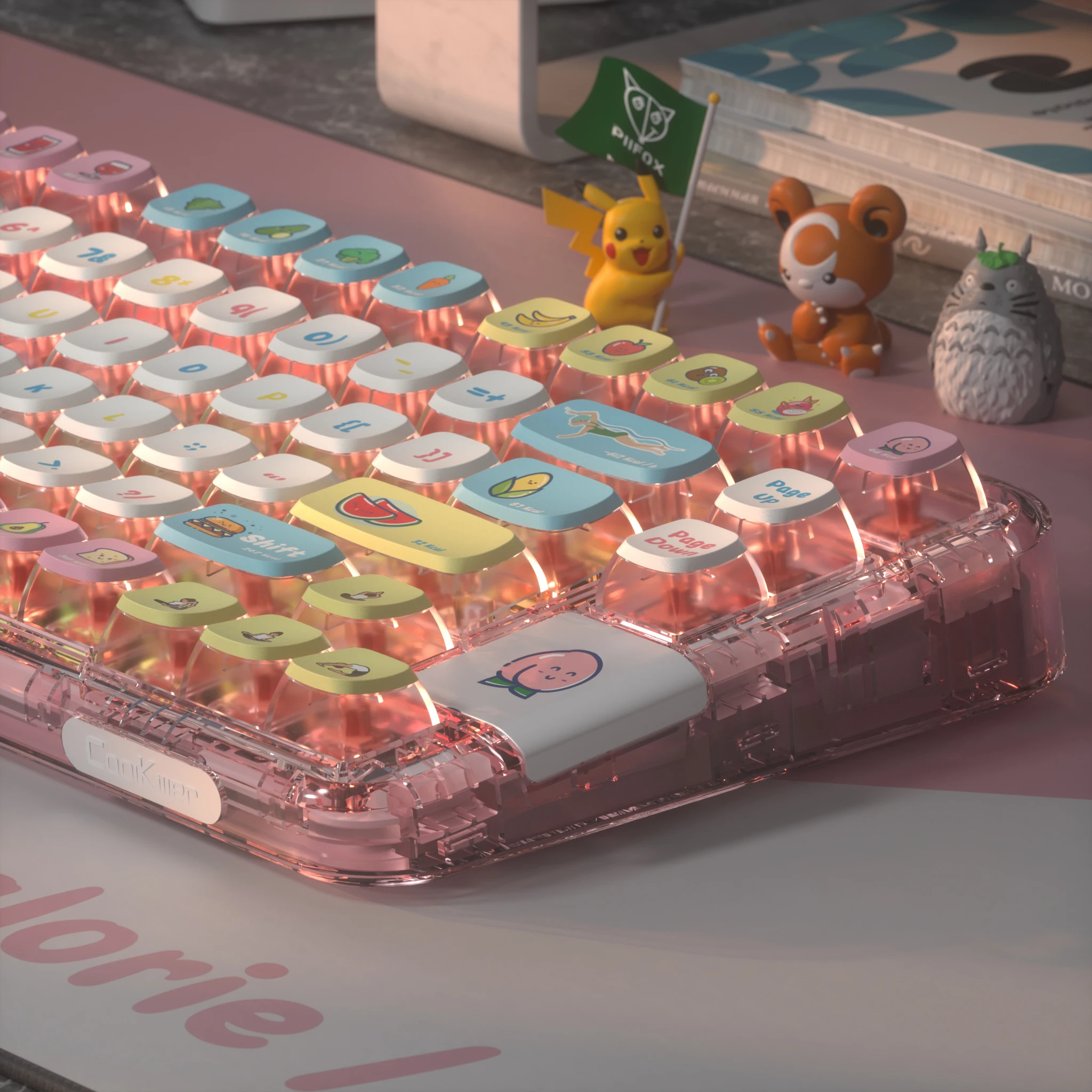 Calorie Theme Pudding Keycaps for Mechanical Keyboard,Clear Pink Side,Opaque Top,PBT