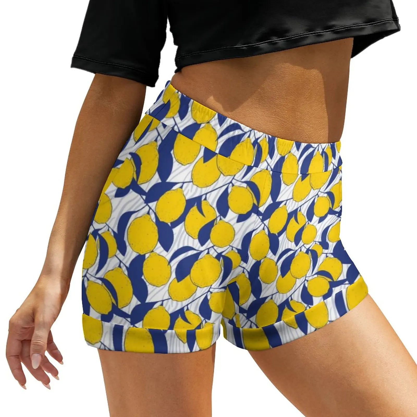 

Cute Lemon Pattern Shorts High Waist Fruit Design Lovers Y2k Print Shorts Beach Oversized Short Pants Street Style Bottoms Gift