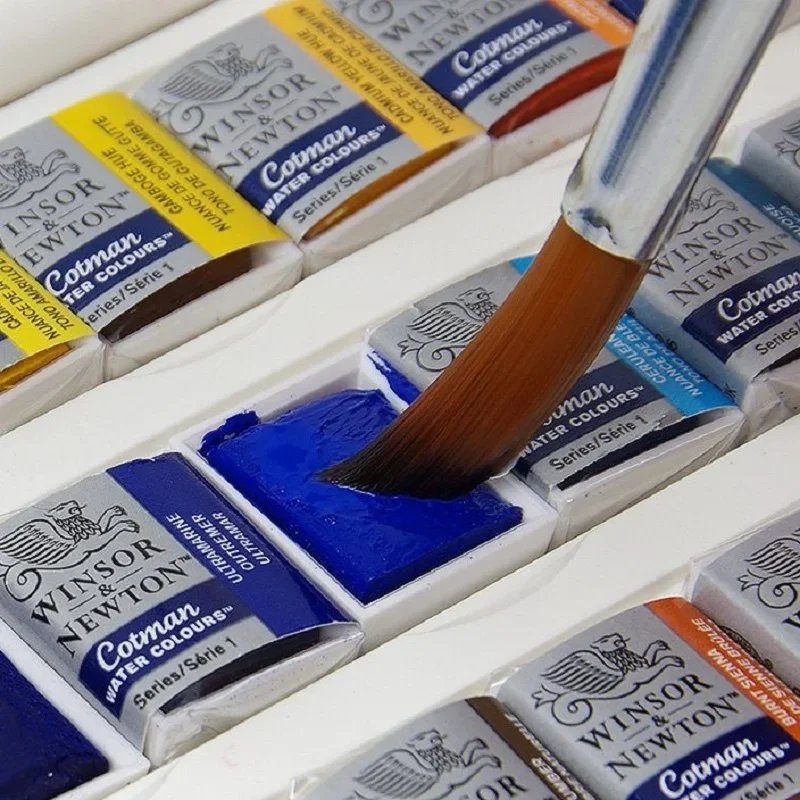 Фото Набор акварельных красок Winsor & Newton Cotman, студийный набор 45, полукастрюли с кистью для рисования, палитра художников, портативные принадлежности для рисования №3