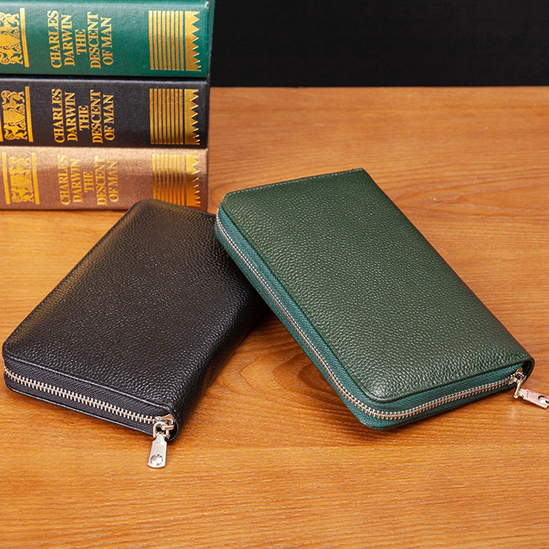 Aliwood 2022 Genuine Cowhide Leather Women's Wallet Large Capacity RFID Zipper Long Female Purse Clutch Document Bag Card Holder