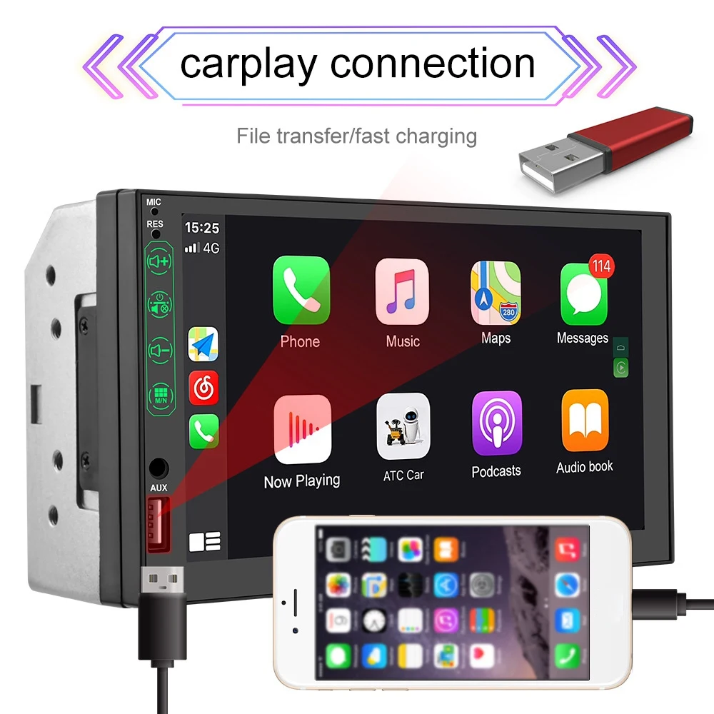 Автомагнитола 2 Din Carplay Android универсальная 7-дюймовая магнитола для Nissan Kia Toyota MP5