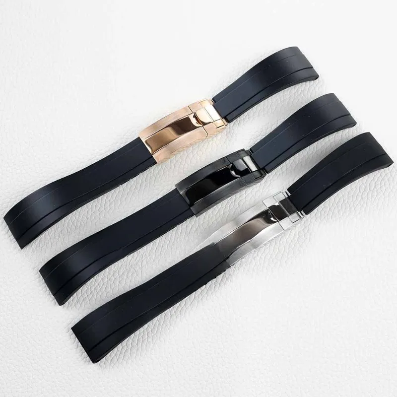 20 мм резиновый ремешок для часов серебристый черный розовое золото складная