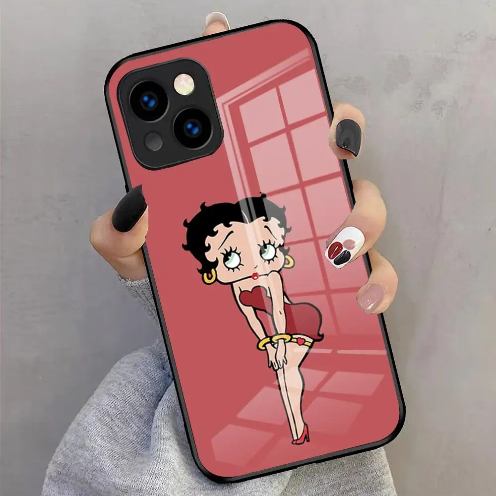 Фото Бетти Красивый чехол для телефона B-boop для IPhone 17 Pro Max 16 15 14 Pro Max 13 11 X Xs Xr 8 7 Plus Стеклянный чехол №5