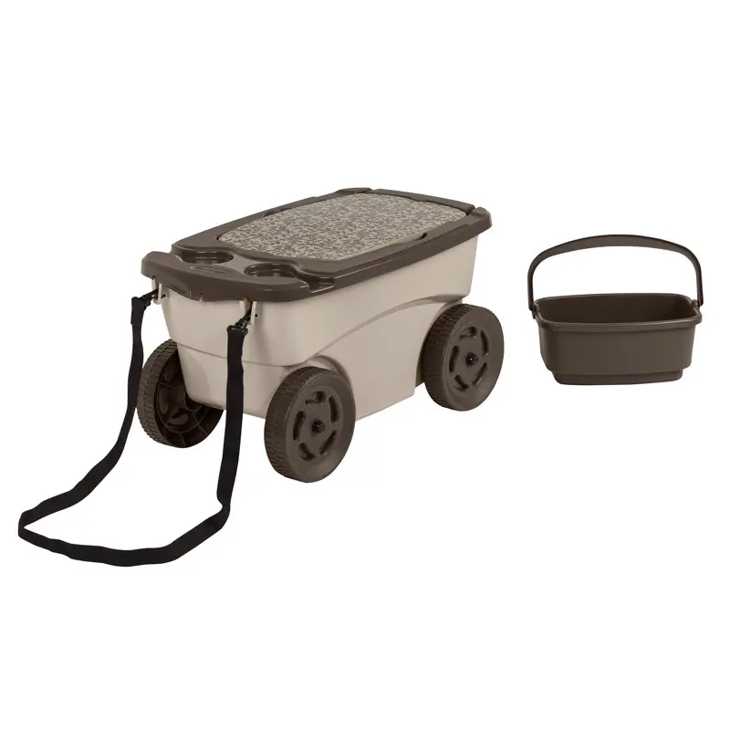 

Amazingly Practical and Portable Light Taupe Color Rolling Garden Scooter with Wheels, Pull Strap & Nice Design – Perfect for