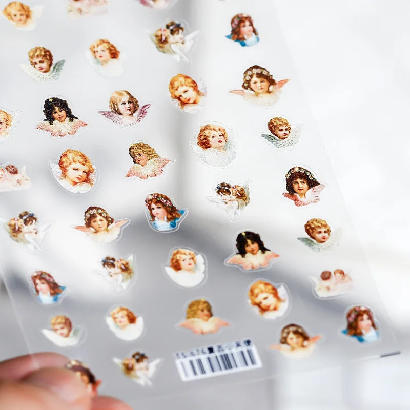 Винтажные наклейки для ногтей с изображением ангела и цветов самоклеящиеся