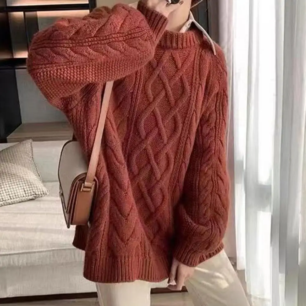 

sweater woman winter 2022 Women Sweater Pullover Twisted Texture Round Neck Slouchy Winter Sweater winter clothes women
