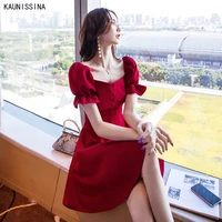 kaunissina mini homecoming dresses a line short sleeve square collar buttons zipper back above knee party gown cocktail dress