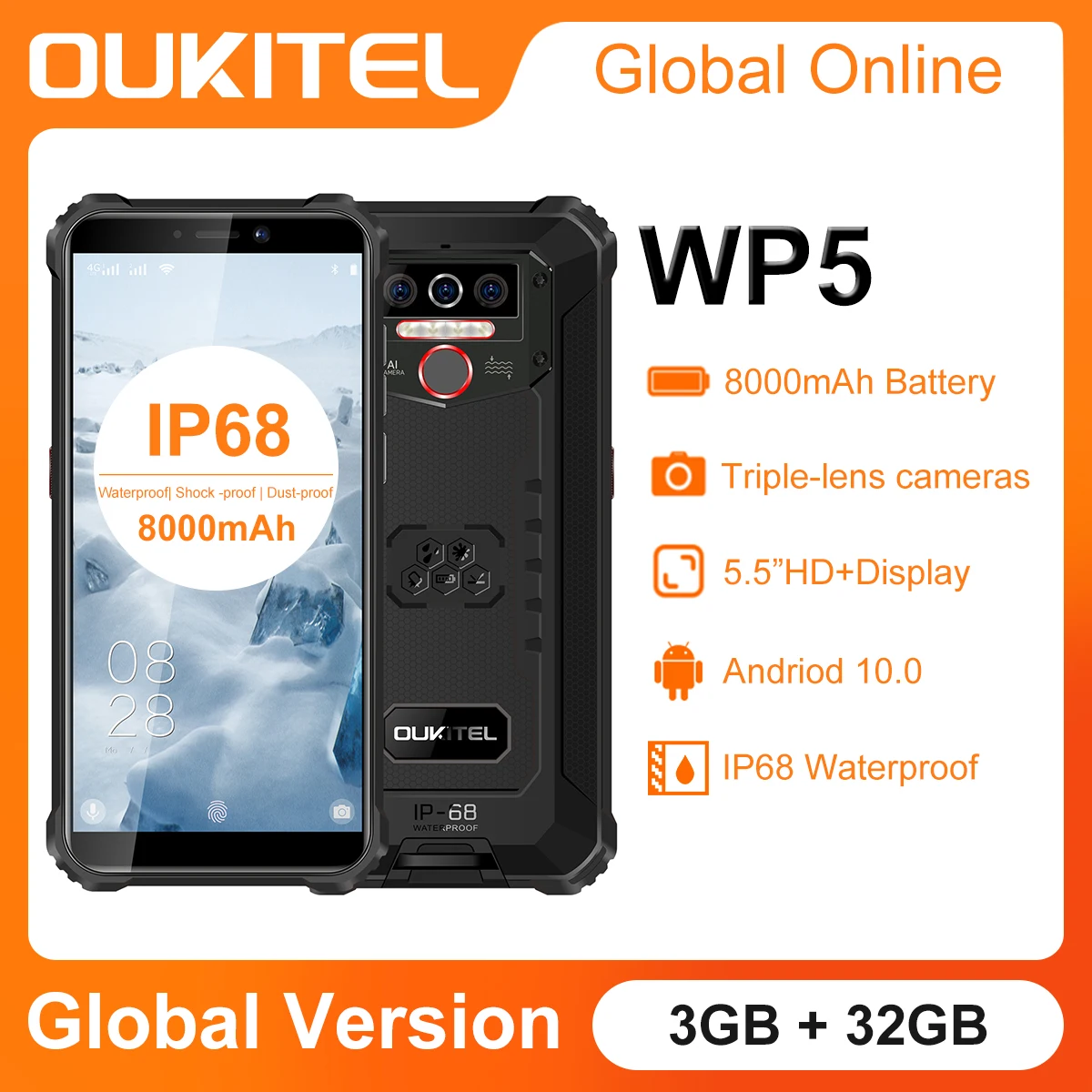 Смартфон Oukitel WP5 защищенный, 8000 мАч, Android 10, 4 + 32 ГБ, IP68 и IP69