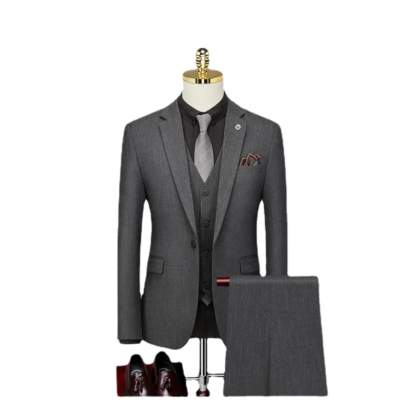 

Suit Suit Men's Three Piece Wedding Dress Trend Korean Business Casual Light Familiar Stripe Suit
