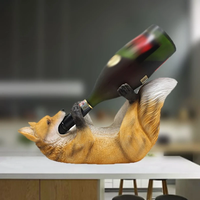 

HOT-Resin Wolf Wine Bottle Holder Figurines Desktop Simulation Wolf Wine Rack Ornament Animal Wine Rack For Home Decor