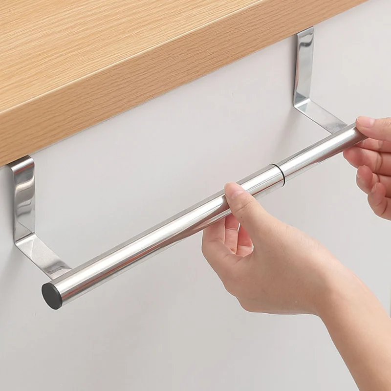Rack Over Door Towel Bar Hanging Holder Stainless Steel Bathroom Kitchen Cabinet Towel Rag Rack Adjustable Shelf Hanger