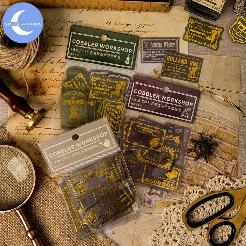 

YUEGUANGXIA Hot 30PCs/Bag Leatherworker Craft Series Writing Smooth Bronzing Craft Journal Decoration Stickers