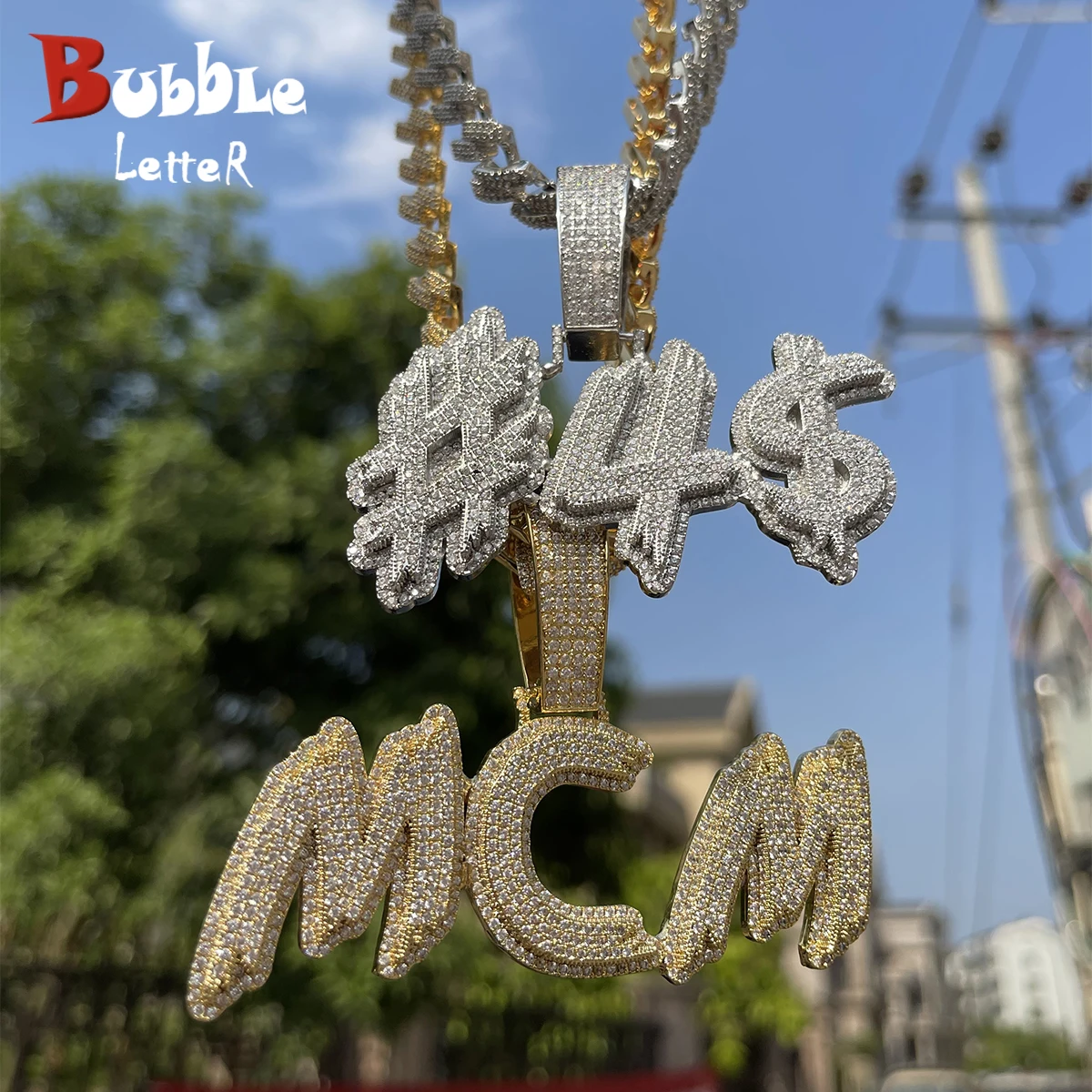 Bubble Letter Personalized Necklace Men Customized Name Pendant Iced Out Charms Hip Hop Jewelry 2022 Trend Luxury Designer