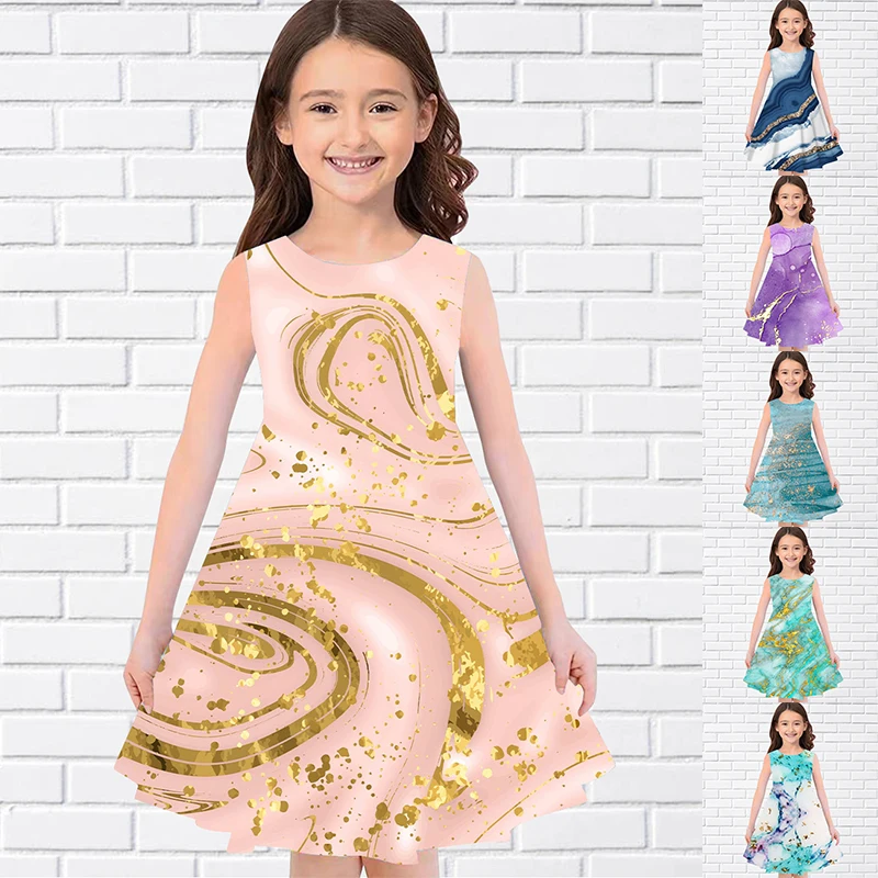 

2022 Summer Girls 3D Print Dresses Kids Girl Party Sleeveless Princess Dress Tank 3D Print Floral pattern Dress for Girl