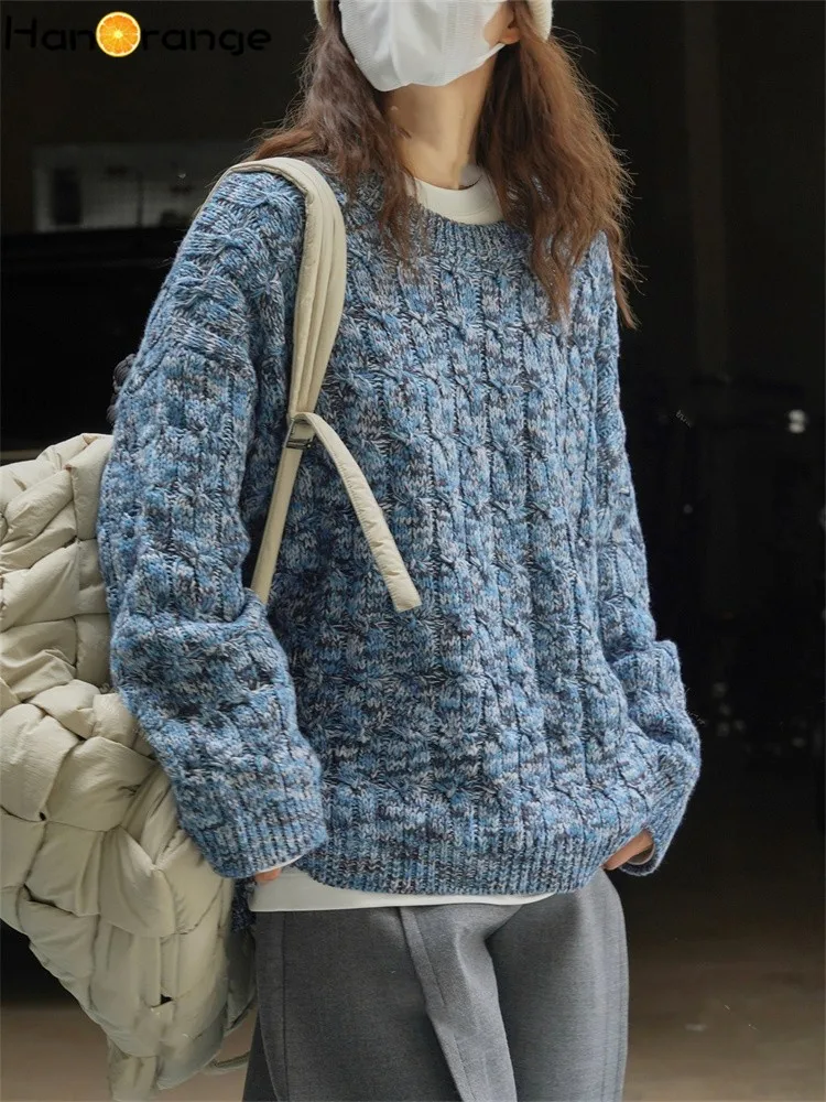 HanOrange 2024 зимний свитер с круглым вырезом и женский теплый удобный топ фруктами