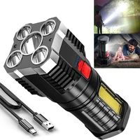 strong bright 5 core led tactical flashlight usb rechargeable powerful flash torch high power cob portable light camping lantern